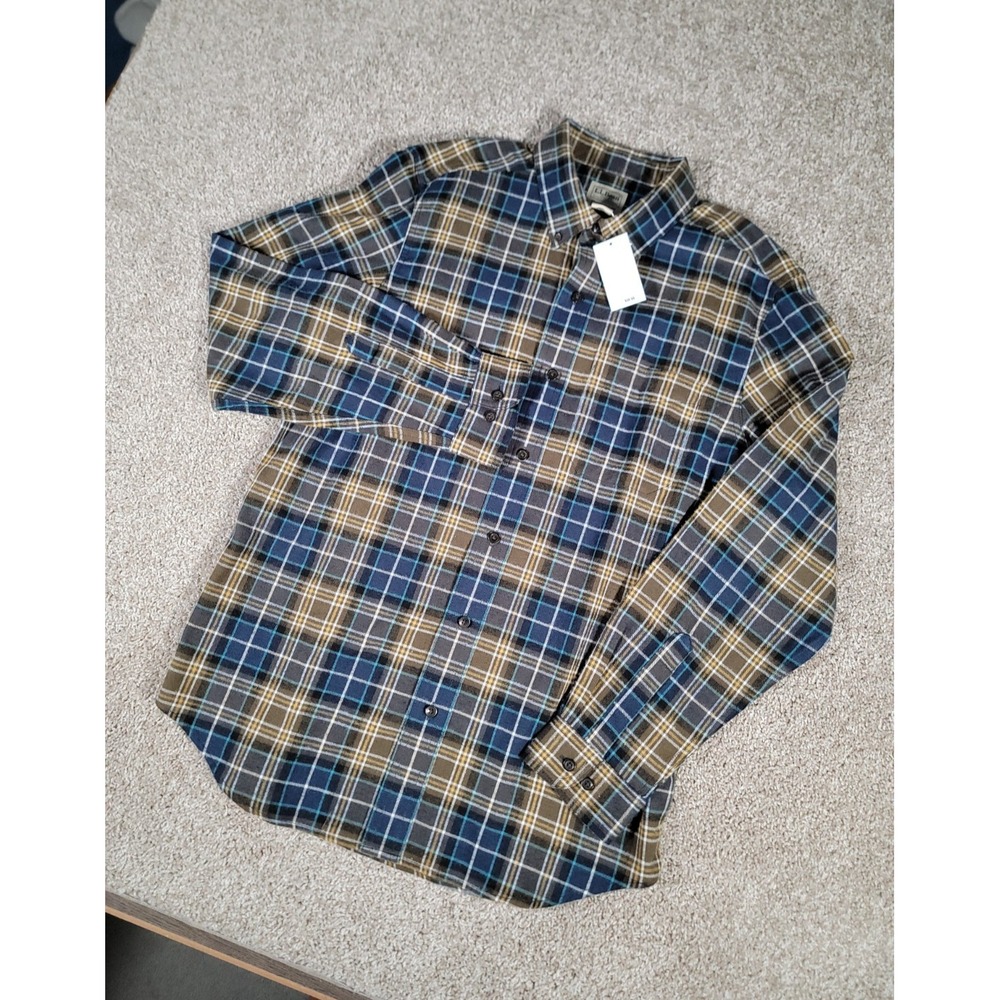 NWT LL Bean Scotch Plaid Flannel Shirt Medium Blue Brown Mens Traditional Fit - Picture 2 of 16
